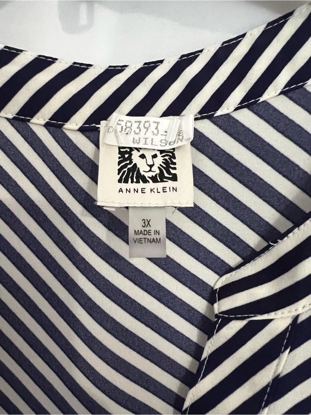 Anne Klein Black and White Striped V-Neck Blouse - Picture 3 of 5